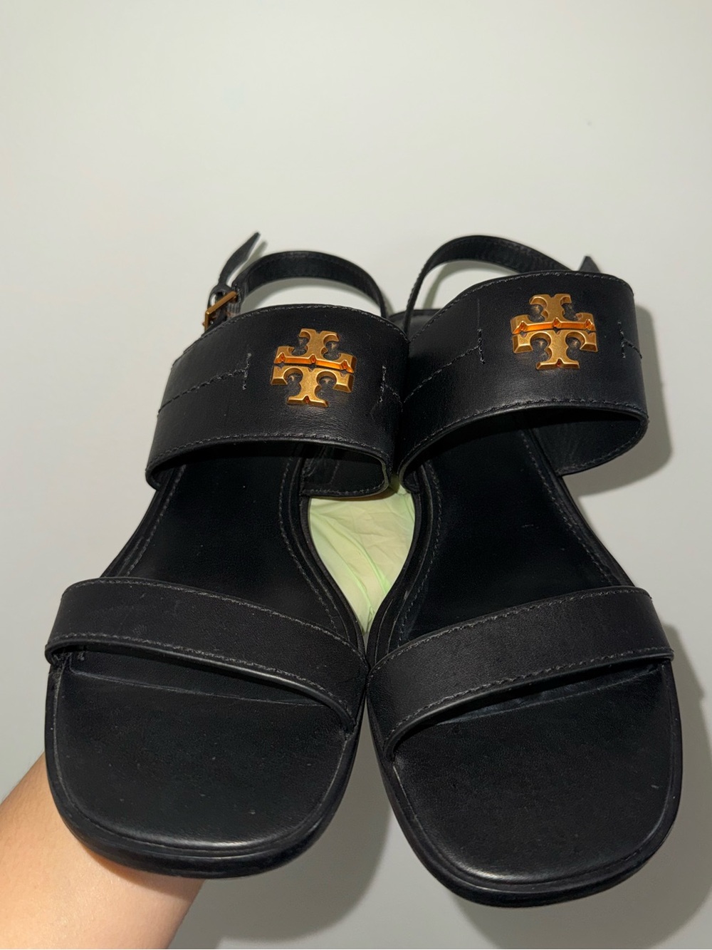 Tory Burch Black Gold Logo Sling Sandals size 10